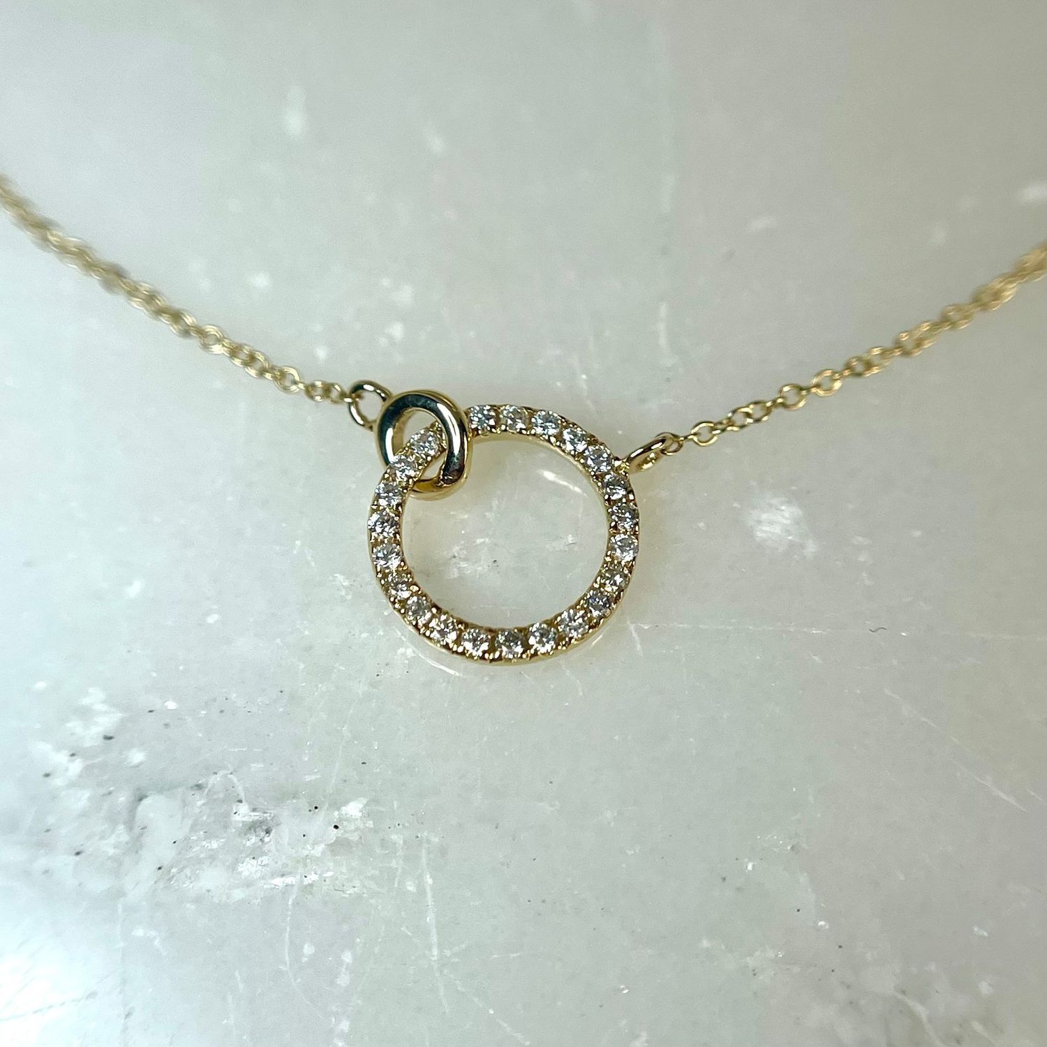 JG303765  14k Yellow Gold Diamond Double Circle Necklace