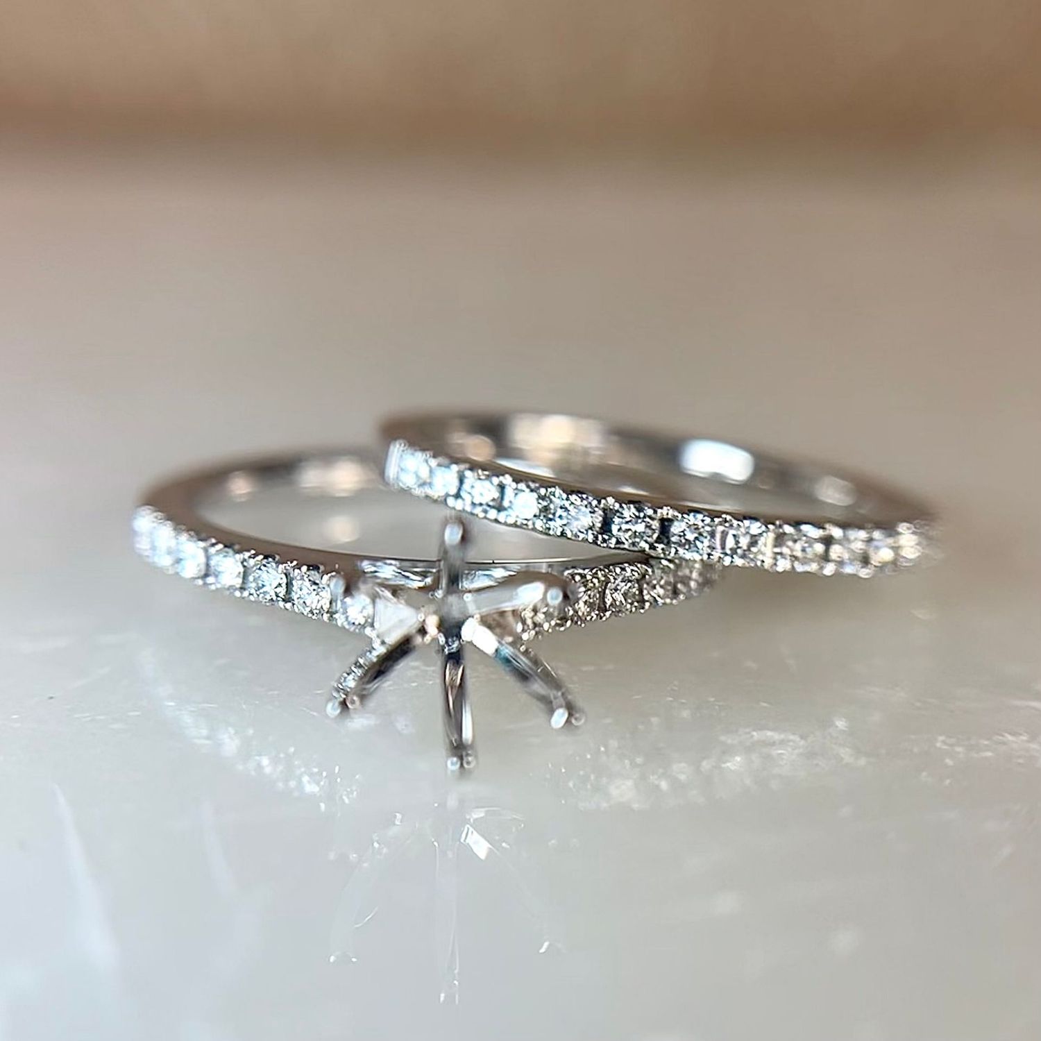 25047259  14k White Gold .26cttw Engagement/Wedding Ring Mounting and Band Set