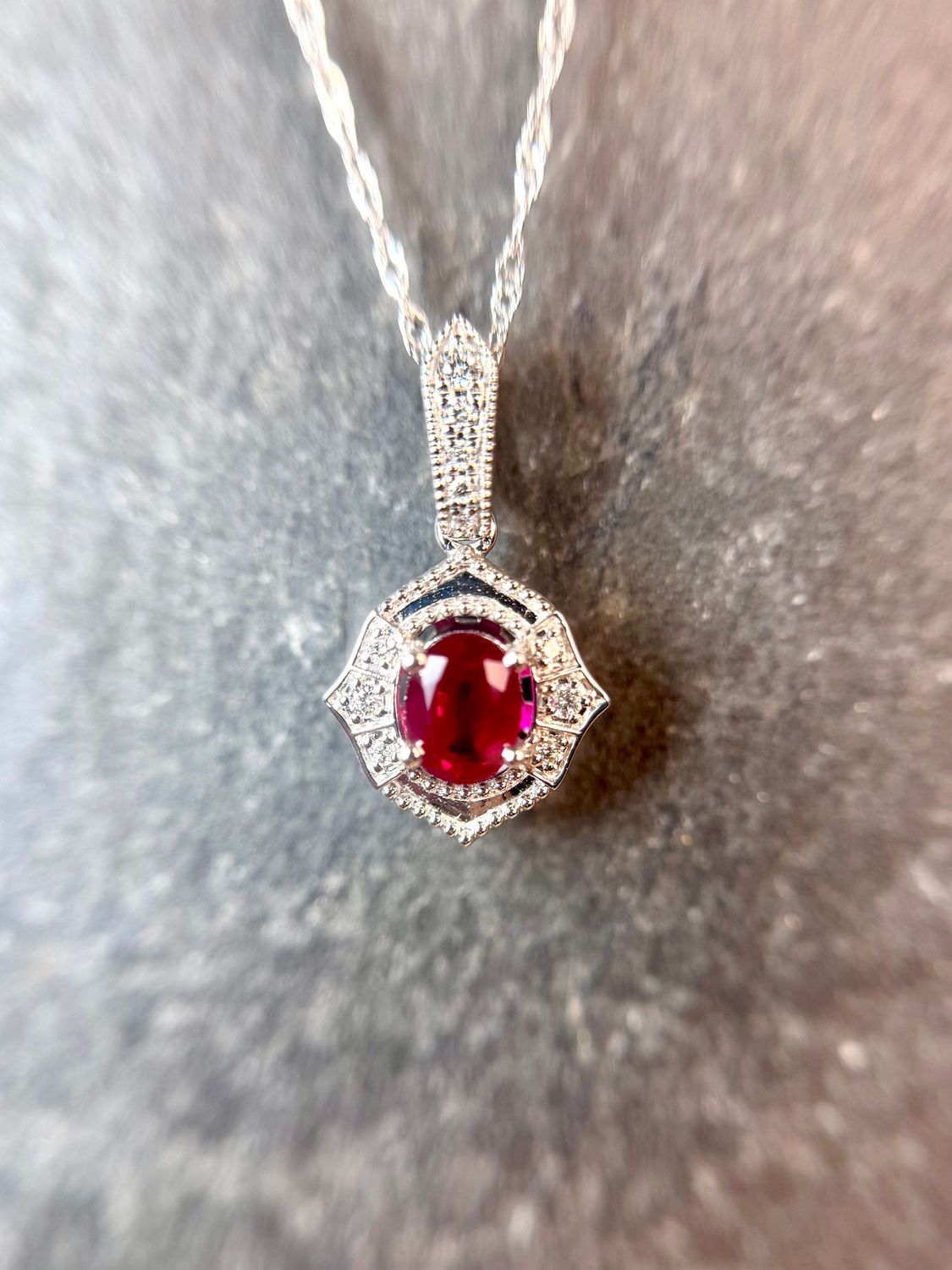 25188319  14k White Gold Ruby & Diamond Necklace