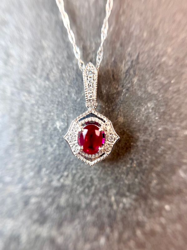 25188319  14k White Gold Ruby & Diamond Necklace