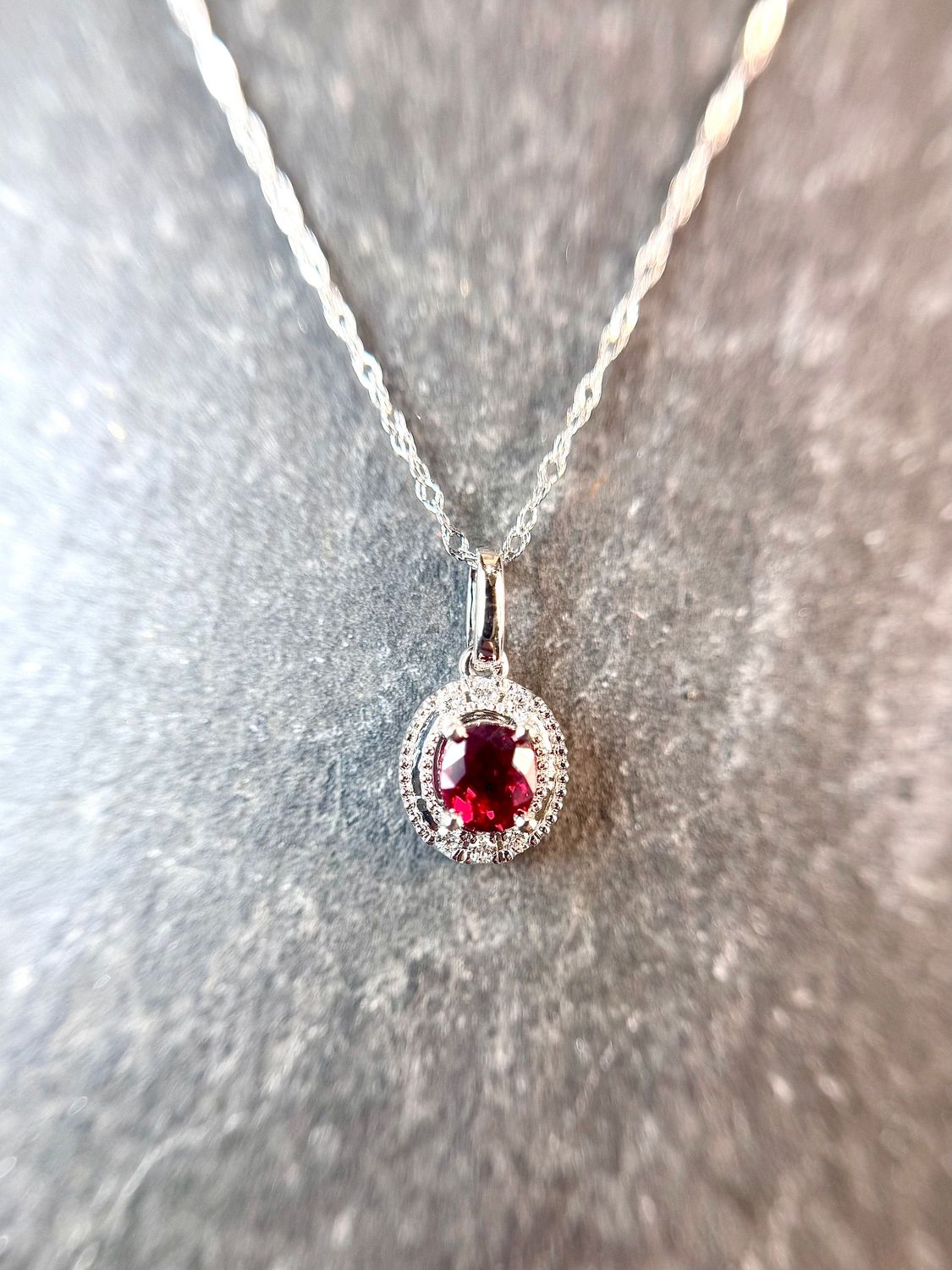 25217654  14k White Gold Ruby & Diamond Necklace