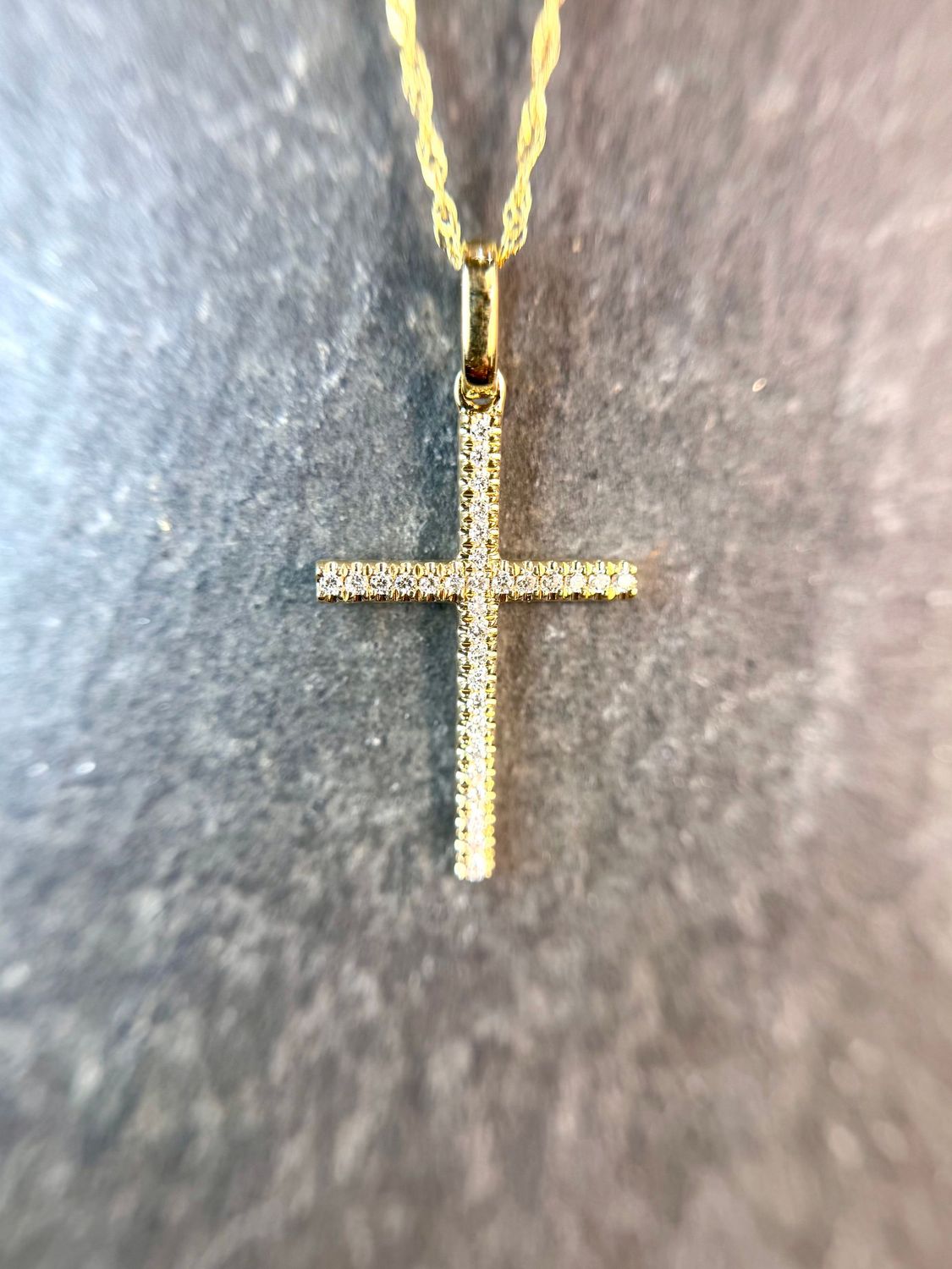 25204876  14k Yellow Gold Diamond Cross Necklace