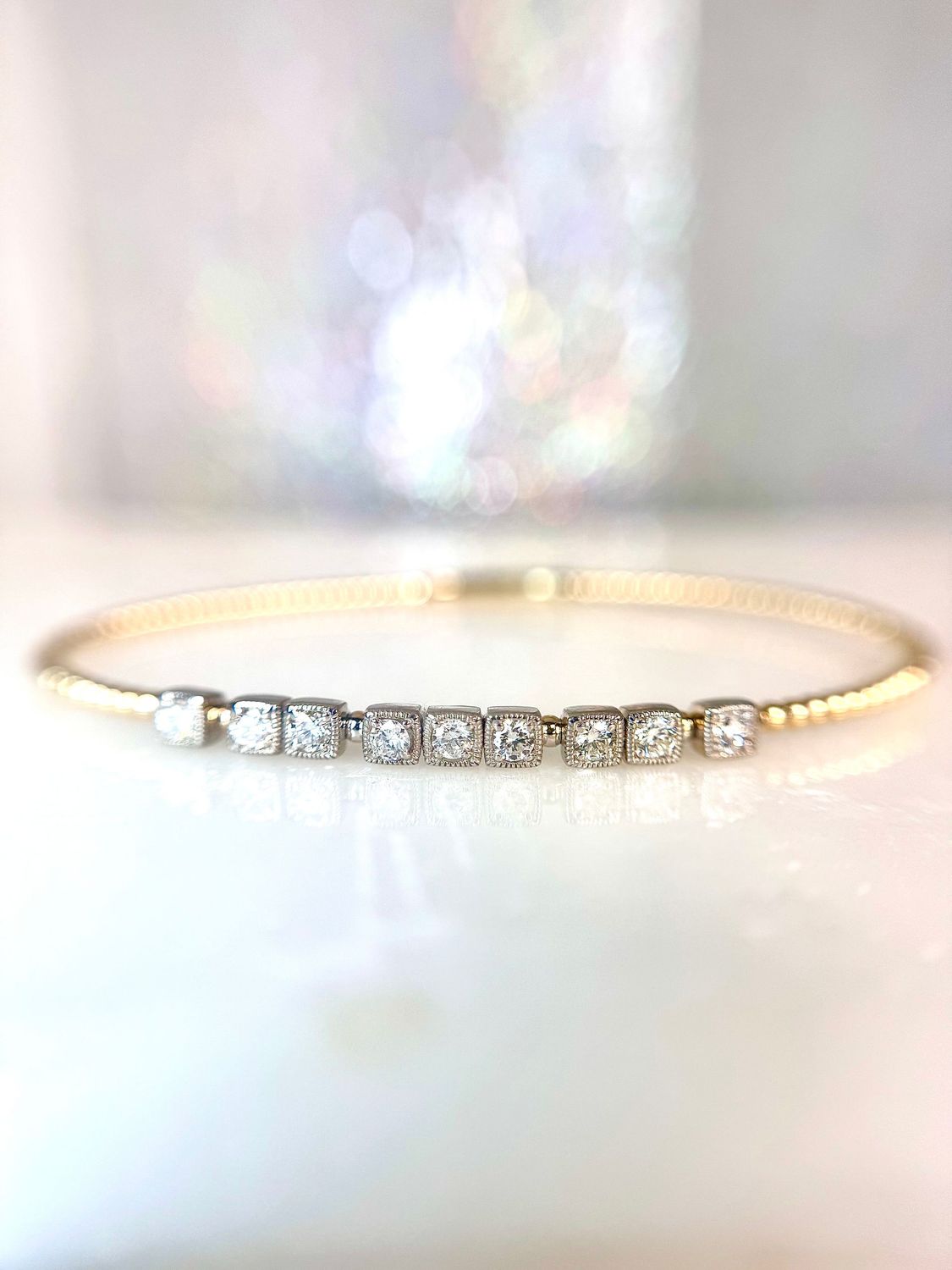 Heera Moti BDD4625-310  14k White & Yellow Gold Flexible Diamond Bangle Bracelet