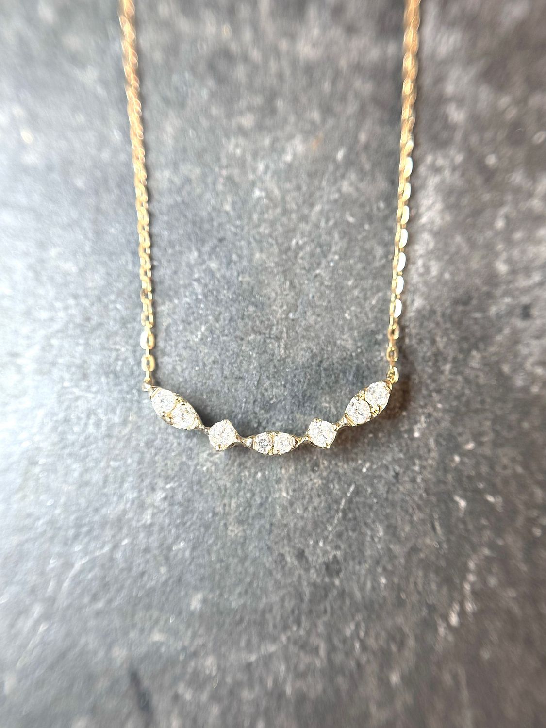 JG11053  14k Yellow Gold Diamond Bar/Smile Necklace