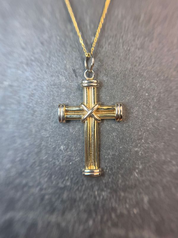 CA862  14k Yellow & White Gold Cross Necklace