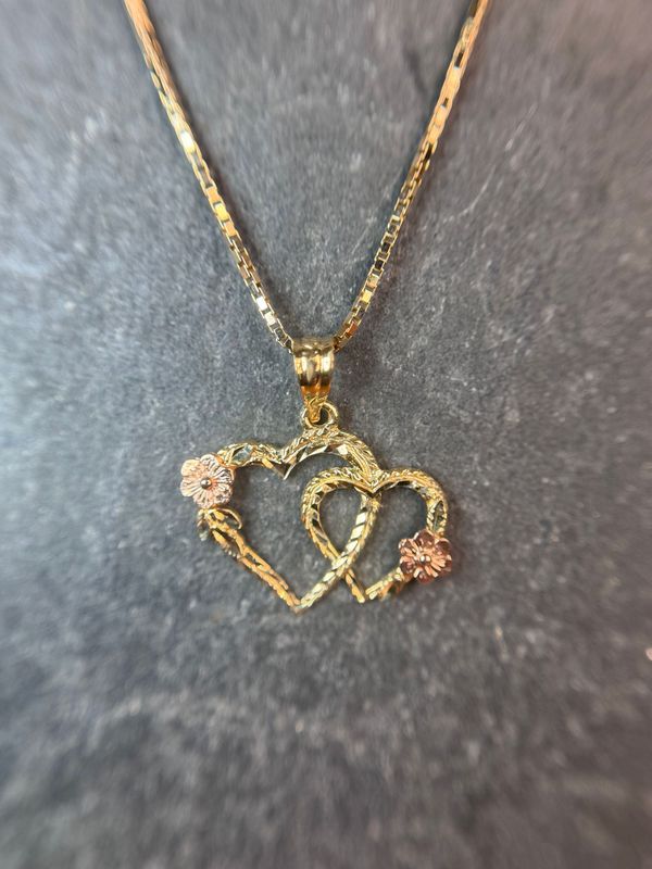 CA833  14k Yellow & Rose Gold Double Heart Necklace