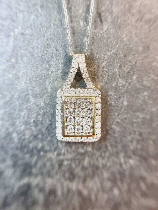 EST226   Estate 10k Yellow Gold Diamond Cluster Necklace w/Rhodium