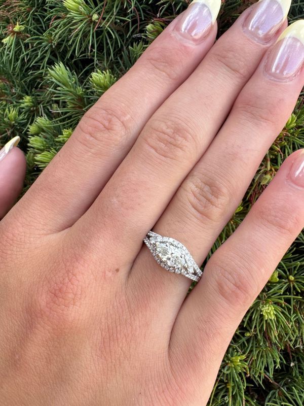 Gabriel ER14462M4W44JJ  14k White Gold 1.02ct total weight Marquise Halo Ring (Sale Priced!!)