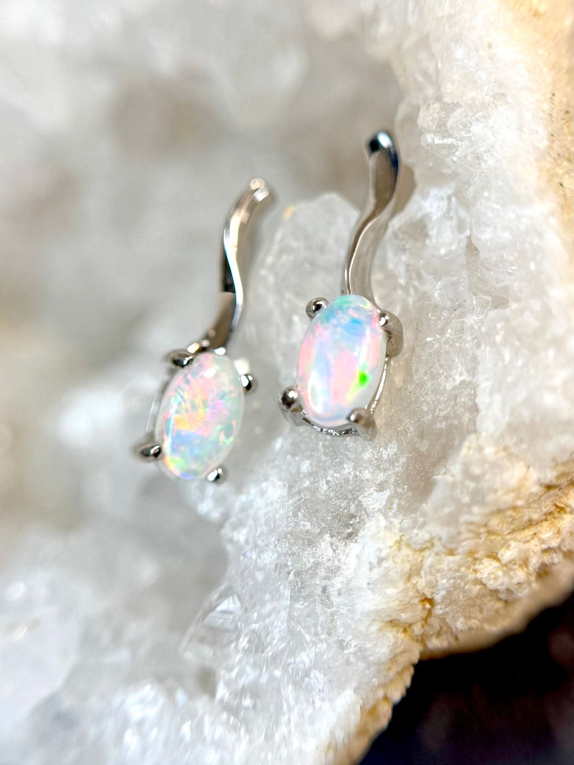 Y340182EWIO  14k White Gold Opal Dangle Earrings Y340182EWIO  14k White Gold Opal Dangle Earrings