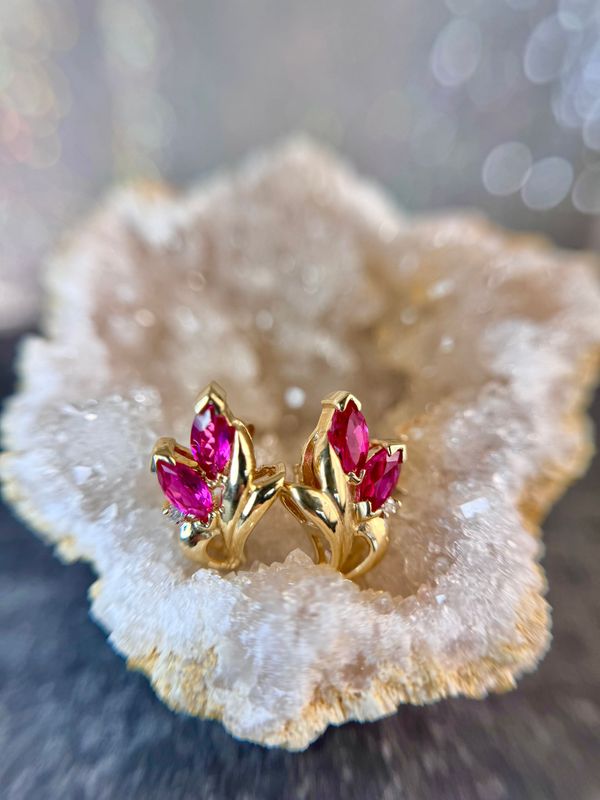 EST224  Estate 14k Yellow Gold Ruby & Diamond Earrings