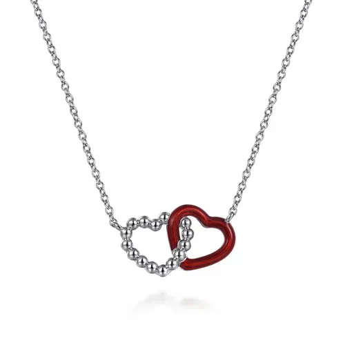 Gabriel NK7921EOSVJJJ  Gabriel Sterling Silver Bujukan Double Heart Pendant Necklace with Chrome Red Enamel