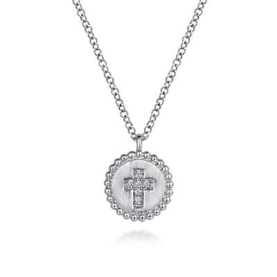 Gabriel NK6921SV5JJ SS Diamond Cross Necklace