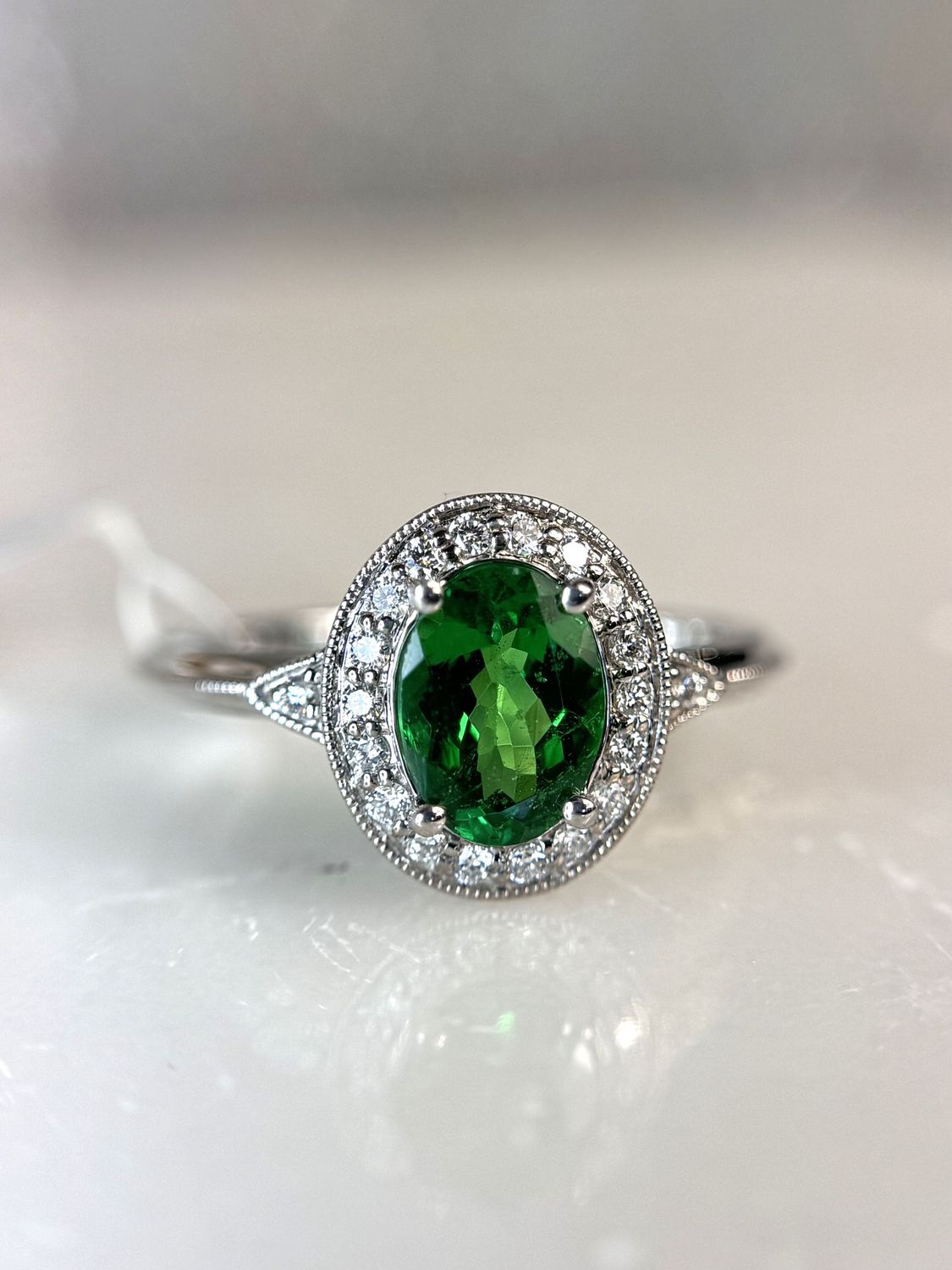 24301509 14k White Gold Tsavorite Garnet & Diamond Ring 24301509 14k White Gold Tsavorite Garnet & Diamond Ring