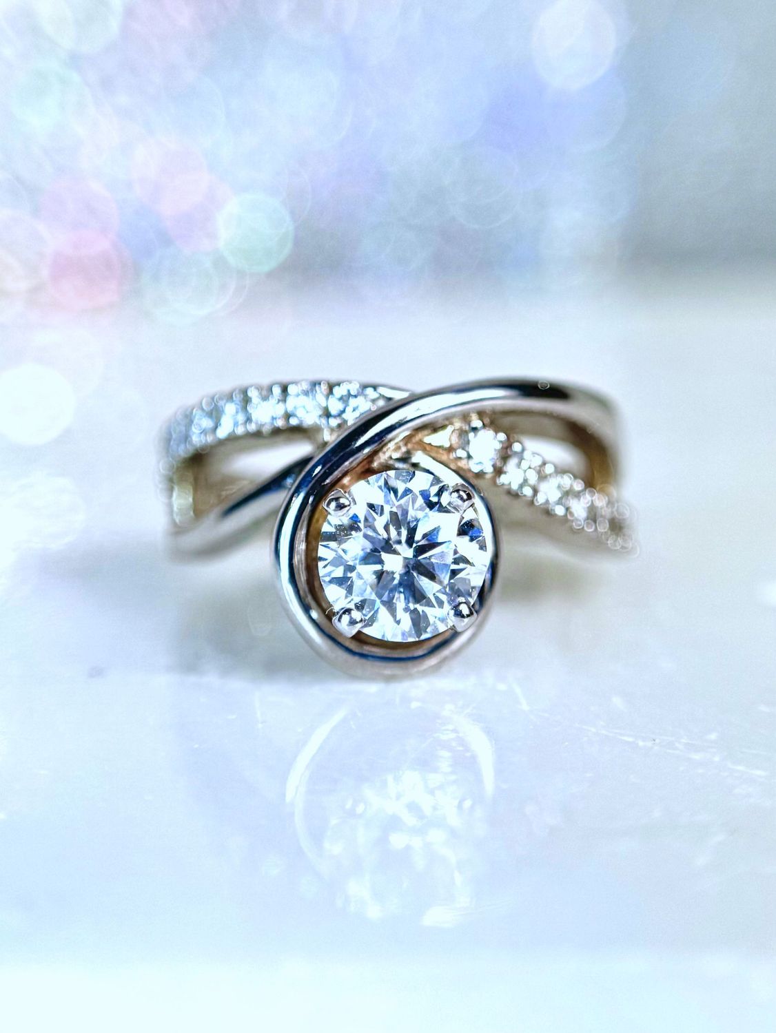 RG141 14k White gold .40cttw diam ring with 1ct lab grown center diamond RG141 14k White gold .40cttw diam ring with 1ct lab grown center diamond