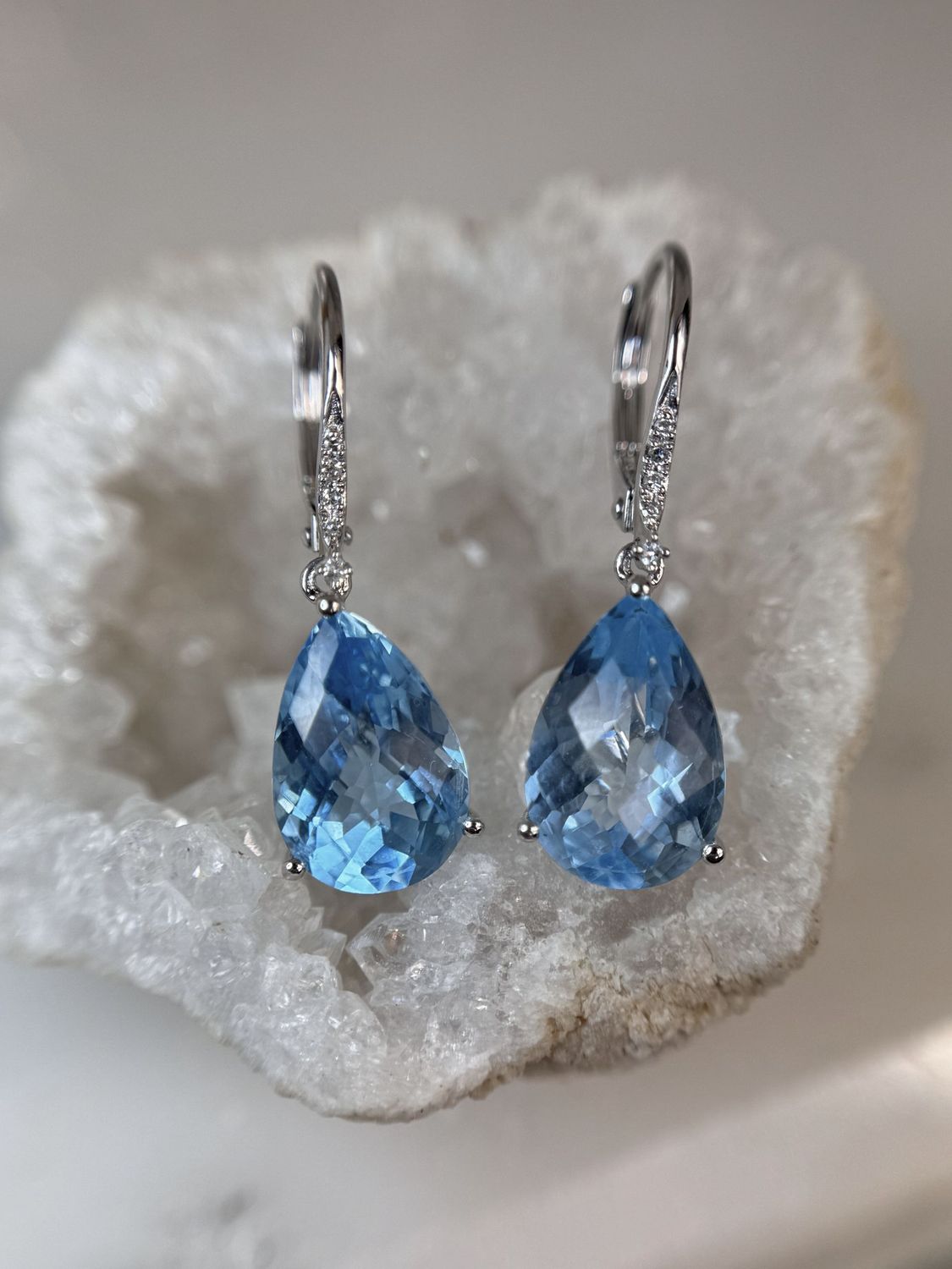 CA896 14K White Gold Blue Topaz and Diamond Leverback Earrings CA896 14K White Gold Blue Topaz and Diamond Leverback Earrings