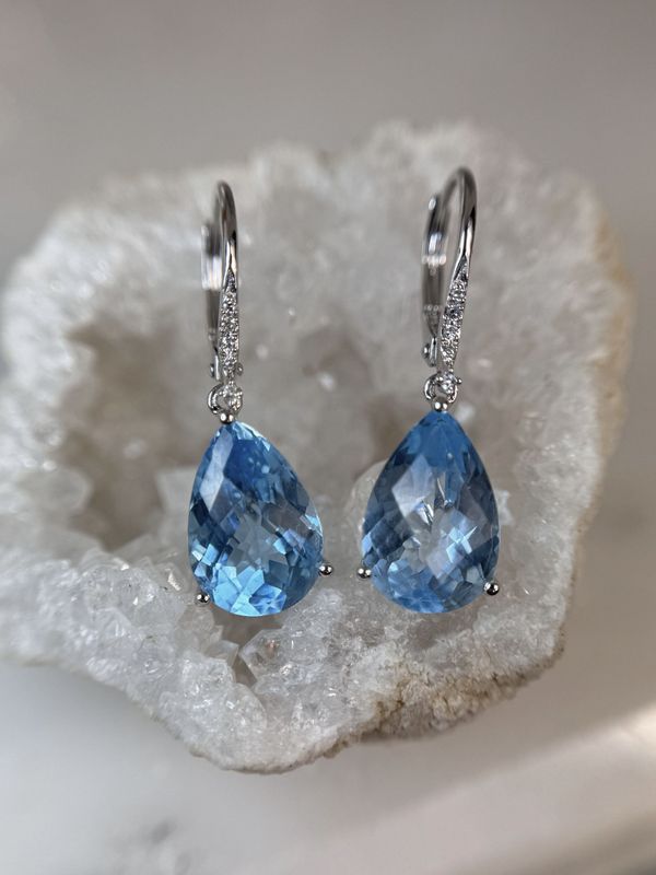 CA896 14K White Gold Blue Topaz and Diamond Leverback Earrings CA896 14K White Gold Blue Topaz and Diamond Leverback Earrings