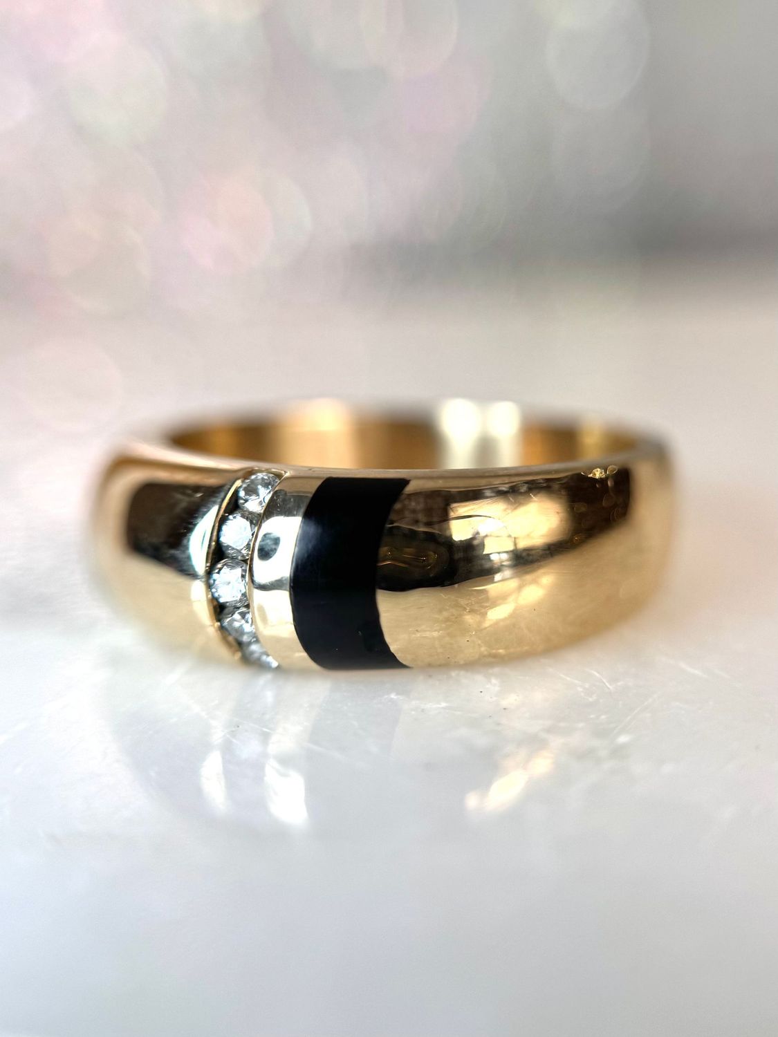 EST251  Estate 14k Yellow Gold gent's Onyx & Diamond Band