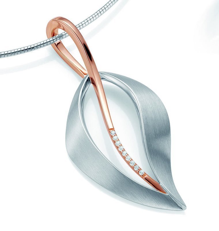 Breuning 32/03154-0 Two-Toned Leaf Pendant with White Sapphires (Chain not included)