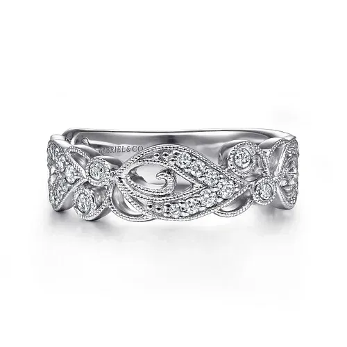 Gabriel LR9224W45JJ  14k White Gold Stackable "Floral" Ring