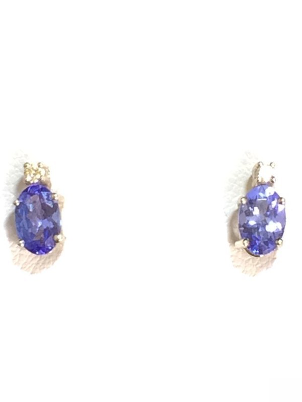 Grandeur E142  14k White gold Tanzanite & Diamond Stud Earrings - CLEARANCE!!!