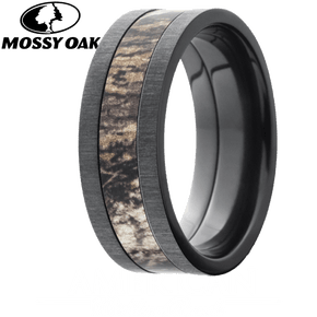 Lashbrook ZCAMO8F14/MOSSY OAK  Black Zirconium Flat Mossy Oak Band with Cross Satin Finish