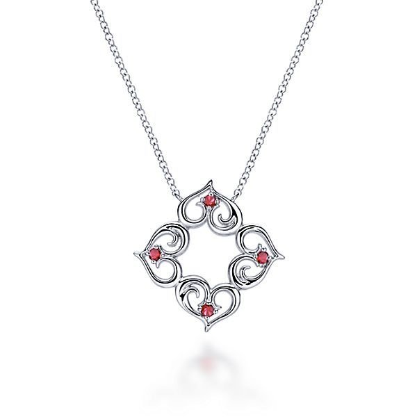 Gabriel NK3936SVJRA  Sterling Silver Eternal Love Heart Necklace with Rubies