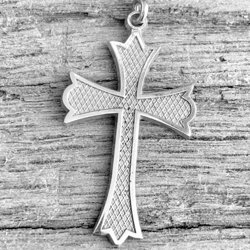 JP247  14k White Gold Patterned Cross Pendant - CLEARANCE!!!