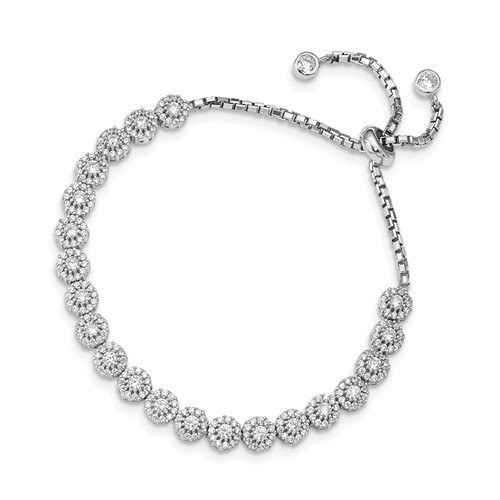 QG4781  Sterling Silver Cubic Zirconia Halo Adjustable Bracelet