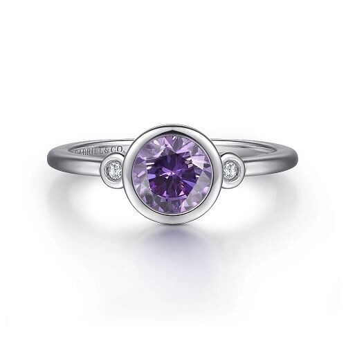Gabriel LR52089SV5AM SS Amethyst and Diamond Ring