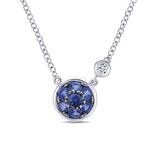 Gabriel NK5240SV5SB Sterling Silver  Sapphire and Diamond Cluster Necklace