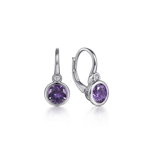 Gabriel EG14366SV5AM Sterling Silver Amethyst and Diamond Leverback Earrings