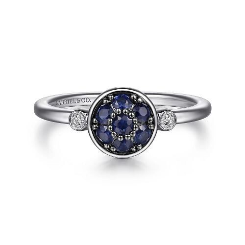 Gabriel LR52265SV5SB Sterling Silver Bezel Set Diamond and Blue Sapphire Cluster Ring