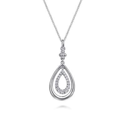 Gabriel NK7495SVJWS SS White sapphire teardrop necklace