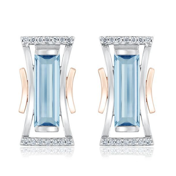 Breuning 01/05504 SS/RGP Blue Topaz and White Sapphire omega back earrings Breuning 01/05504 SS/RGP Blue Topaz and White Sapphire omega back earrings