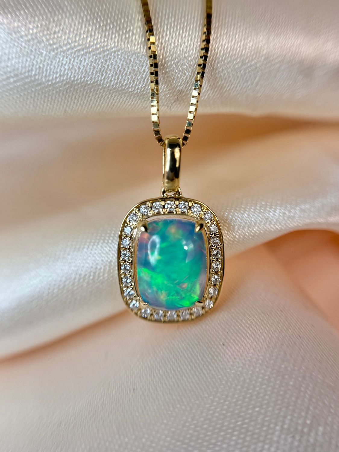 25451725 14k Yellow Gold Opal & Diamond Necklace 25451725 14k Yellow Gold Opal & Diamond Necklace, With or Without Chain: With Chain