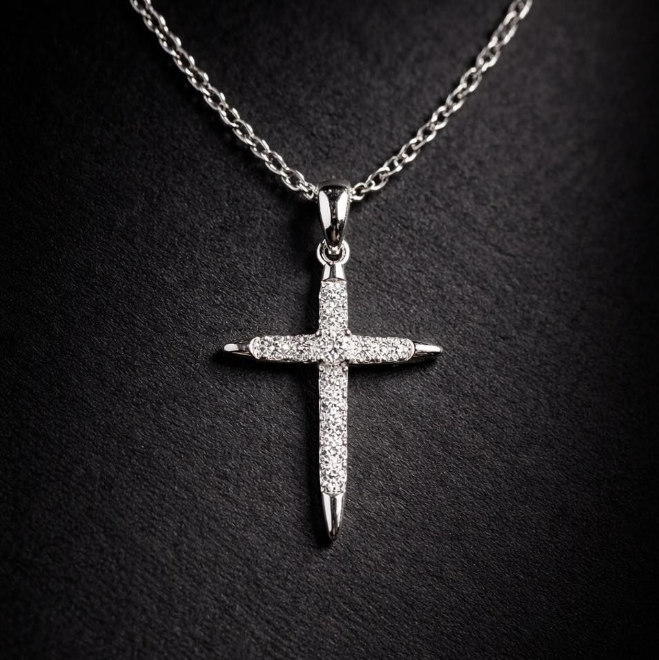 25538174 14k White Gold Diamond Cross Necklace 25538174 14k White Gold Diamond Cross Necklace, With or Without Chain: With Chain