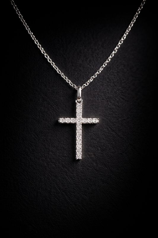 25539198 14k White Gold Diamond Cross Necklace