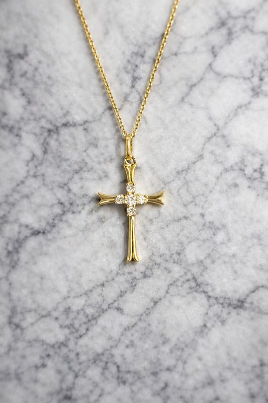 25537960  14k Yellow Gold Diamond Cross Necklace
