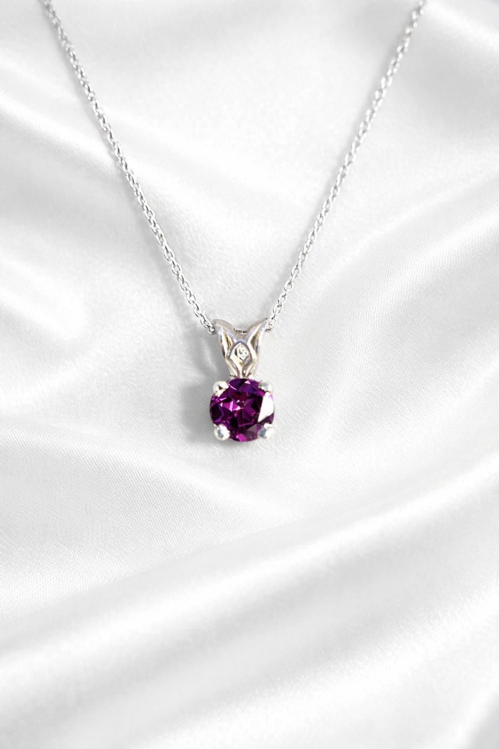 JP482  14k White Gold Rhodolite Garnet Necklace, With Chain or Without: With Chain