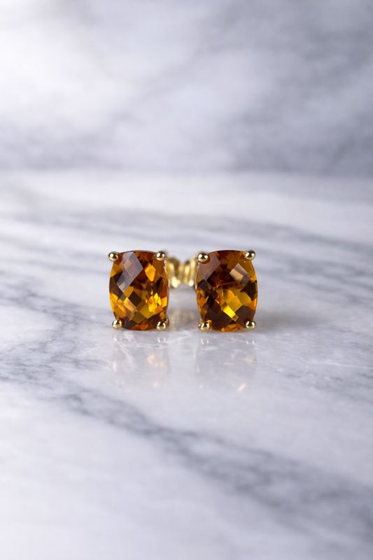 YCH Y00U460EYCI 14k Yellow Gold Checkerboard Radiant Cut Citrine Earrings