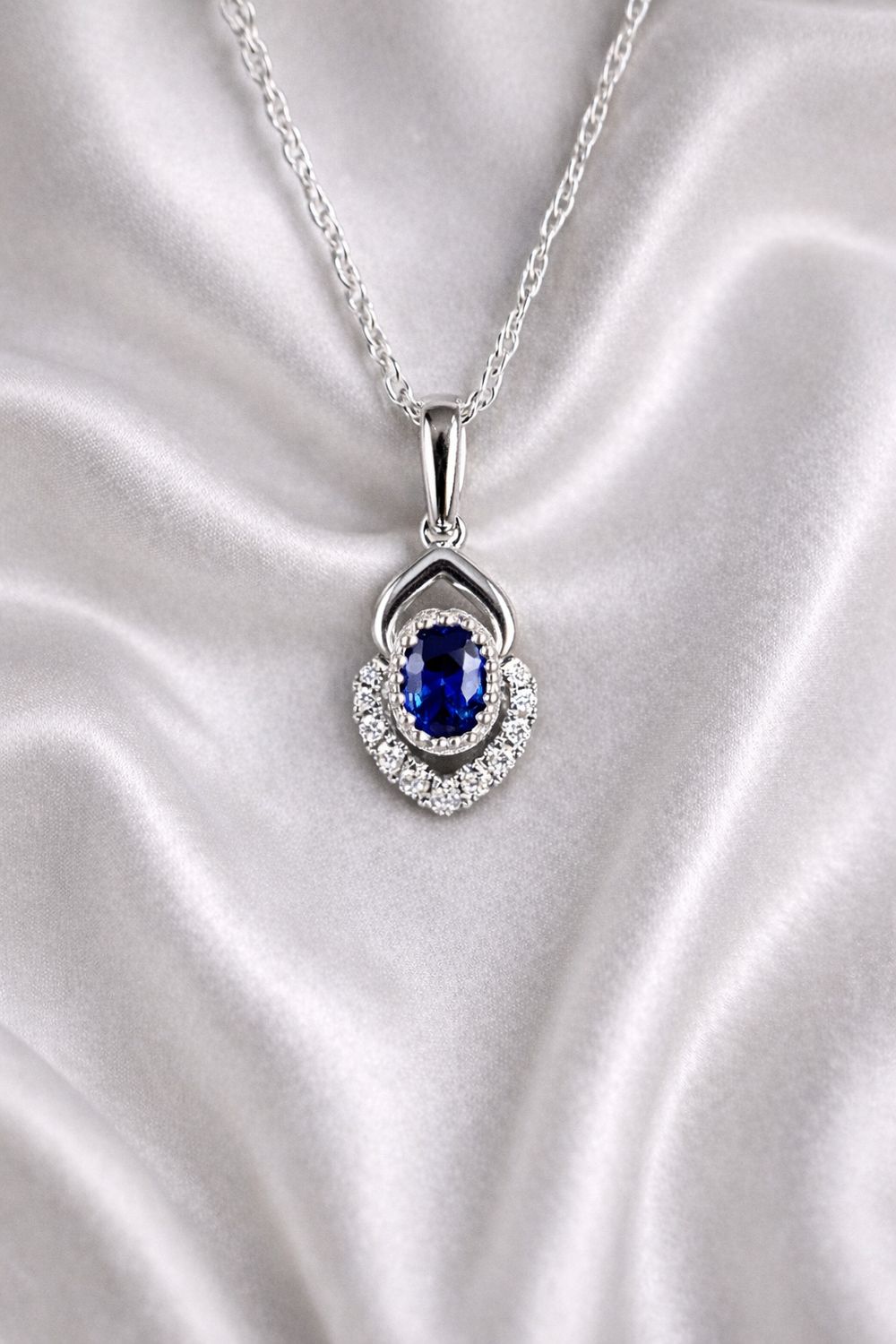 25392705 14k White Gold Sapphire & Diamond Necklace