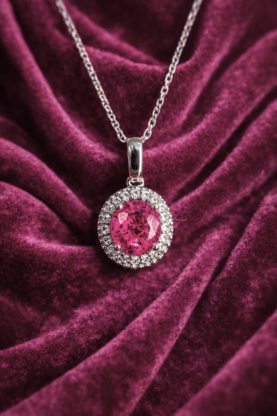25535329  14k White Gold Pink Tourmaline & Diamond Necklace