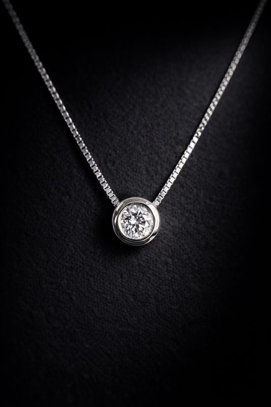 NK109  10k White Gold Diamond Bezel Necklace