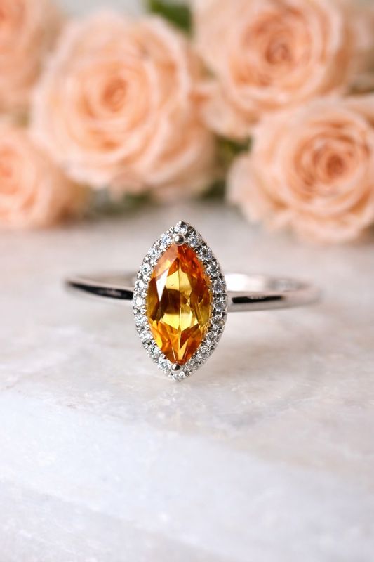 25440629 14k White Gold Citrine and Diamond Ring