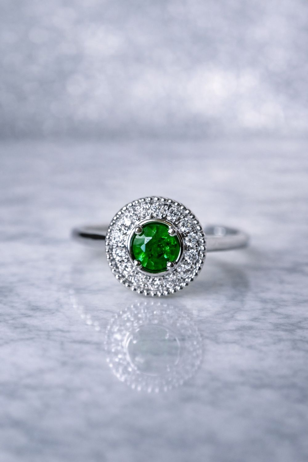 25500646  14k White Gold Emerald & Diamond Ring