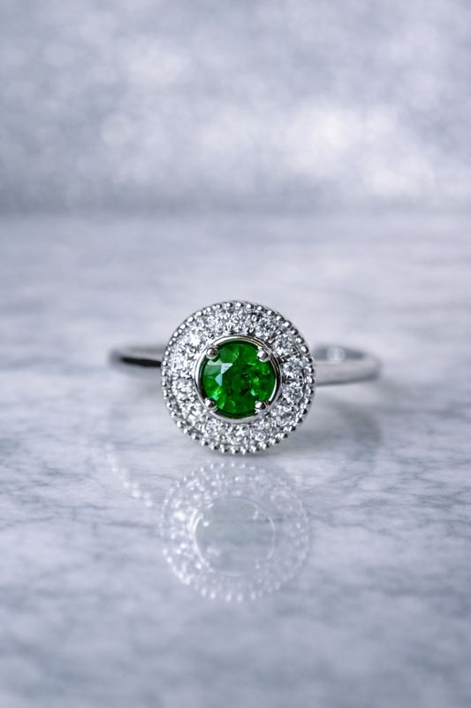 25500646  14k White Gold Emerald & Diamond Ring