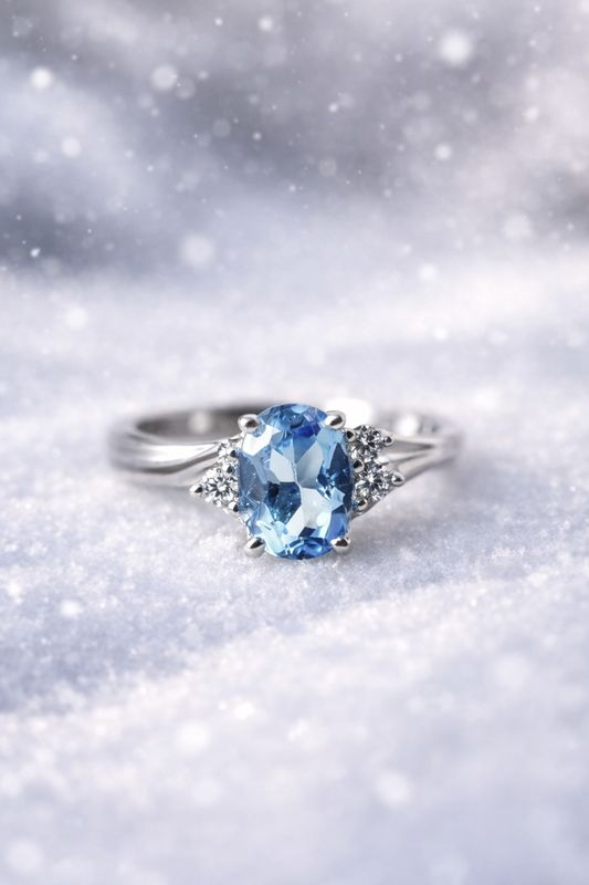 Grandeur R1883  14k White Gold Aquamarine & Diamond Ring