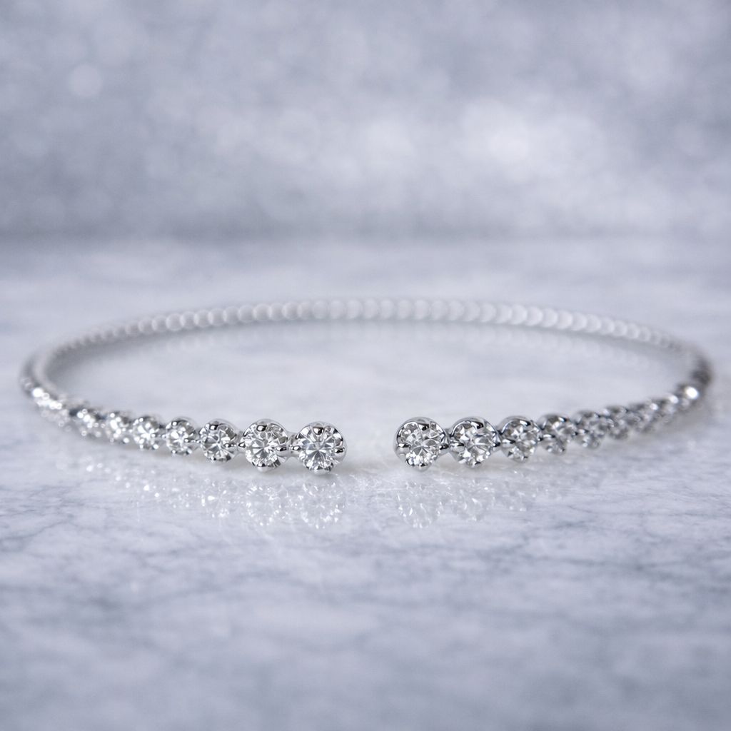 Heera Moti BDD4665 14k White Gold Flexible Diamond Cuff Bracelet