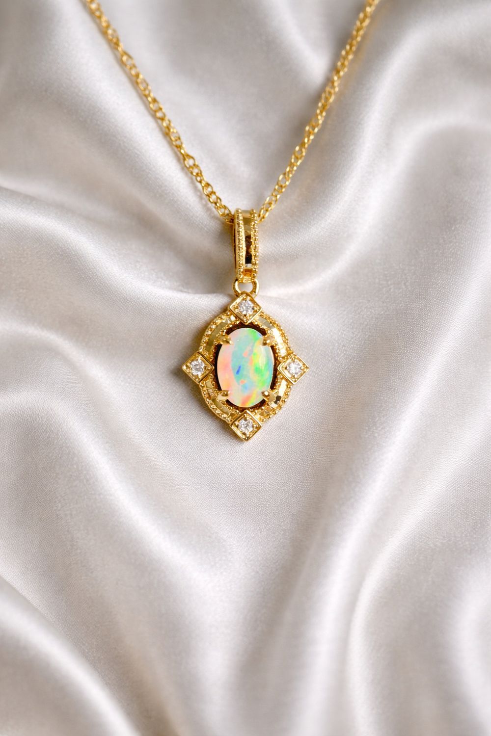 25553918 14k Yellow Gold Opal & Diamond Necklace 25553918 14k Yellow Gold Opal & Diamond Necklace