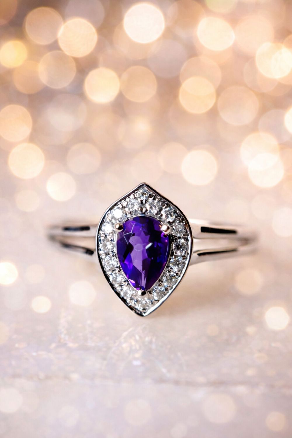 25548058  14k White Gold Amethyst & Diamond Ring